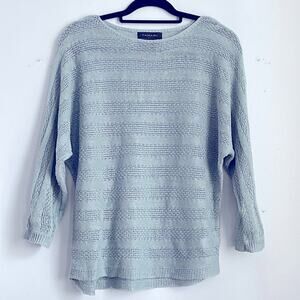 Tahari 100% linen open loose knit long sleeve wide neck sweater sz S